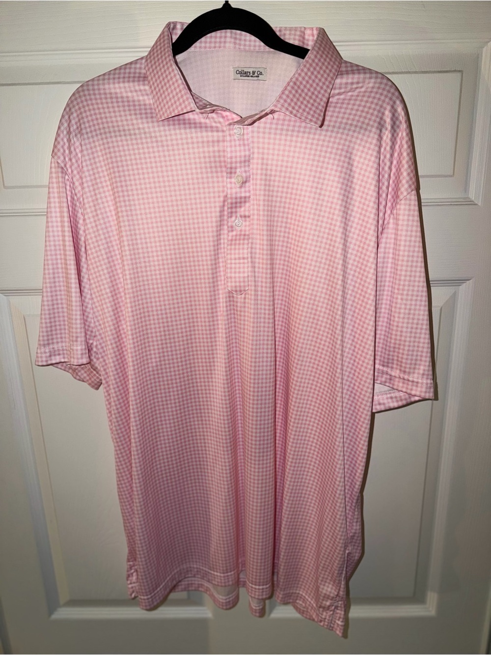 Collars & Co Pink Gingham Performance Polo Shirt Men’s 2XL Relaxed